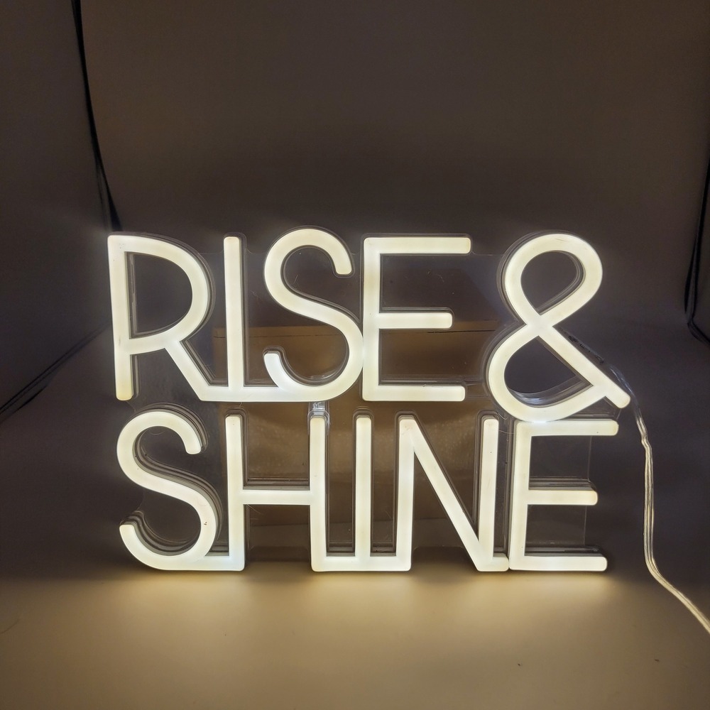 Rise & Shine LED Neon Style Light Sign USB Powered White Wall Decor 10x7